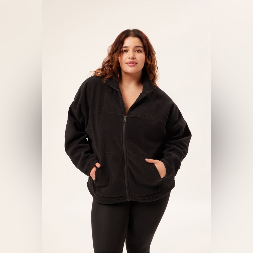 Girlfriend Collective Black Micro Fleece Full Zip Jacket size Small EUC
